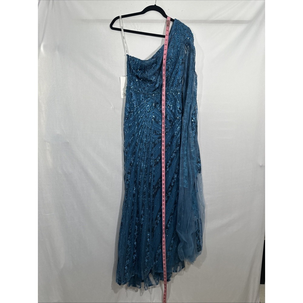 NWT Mac Duggal [ 4 ] 20528 One Shoulder‎ Cape Sleeve Embellished Gown Blue J1911 - Picture 7 of 15